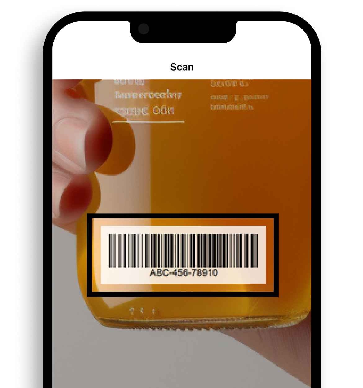 orange mobile phone or smartphone with barcode, qr code scanning